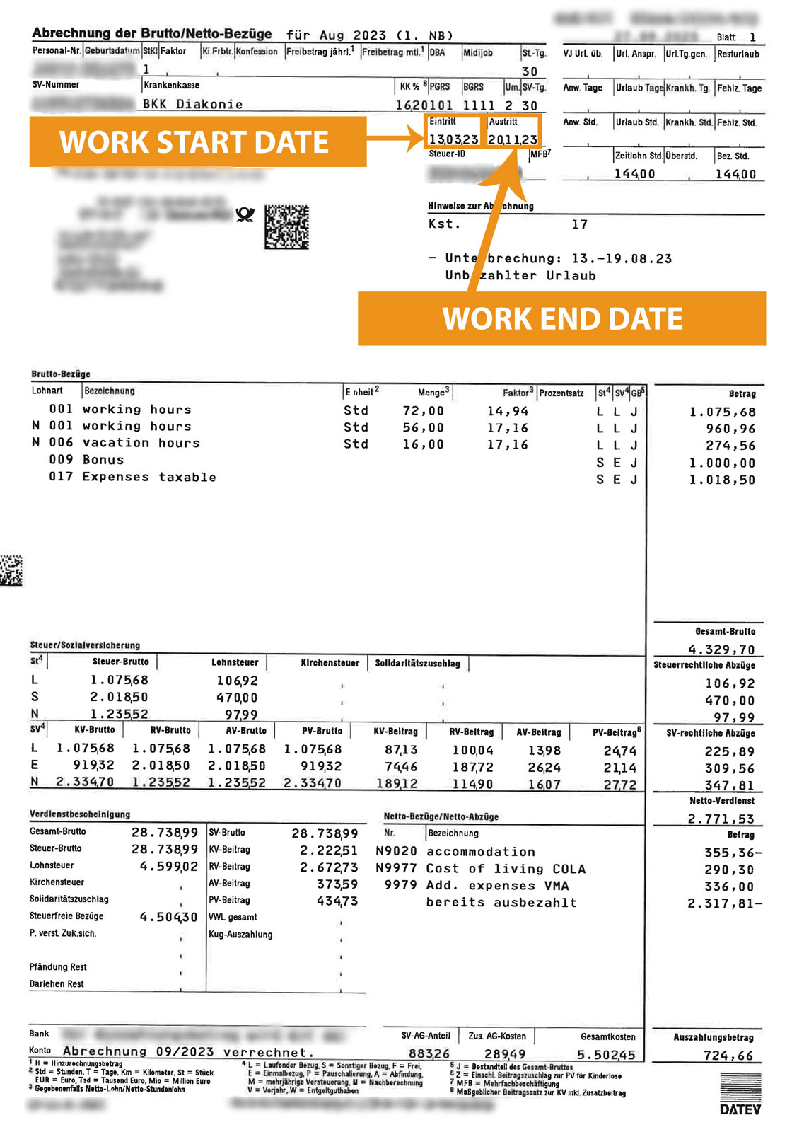 Refund your overpaid taxes from Germany - Payslip