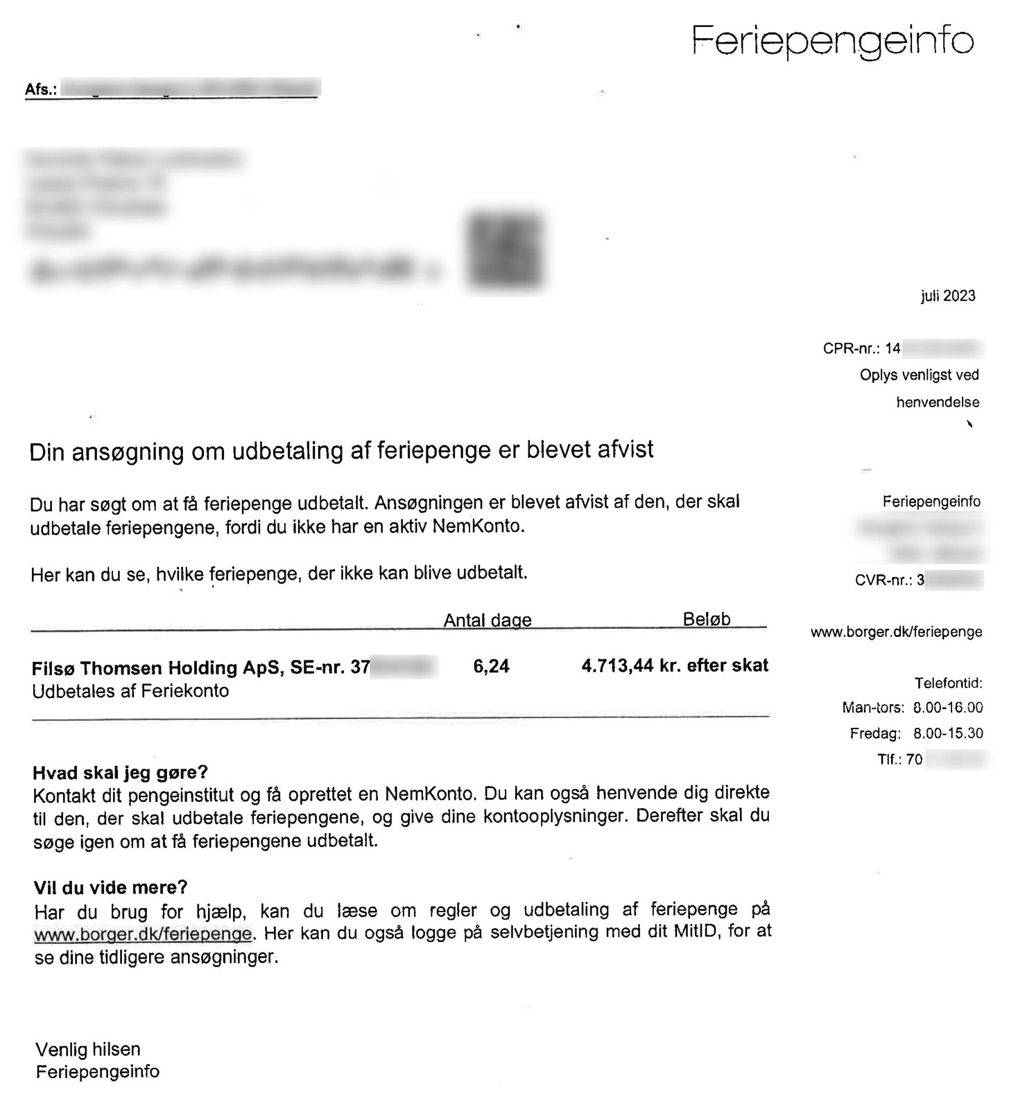 Danish tax services - Holiday letter