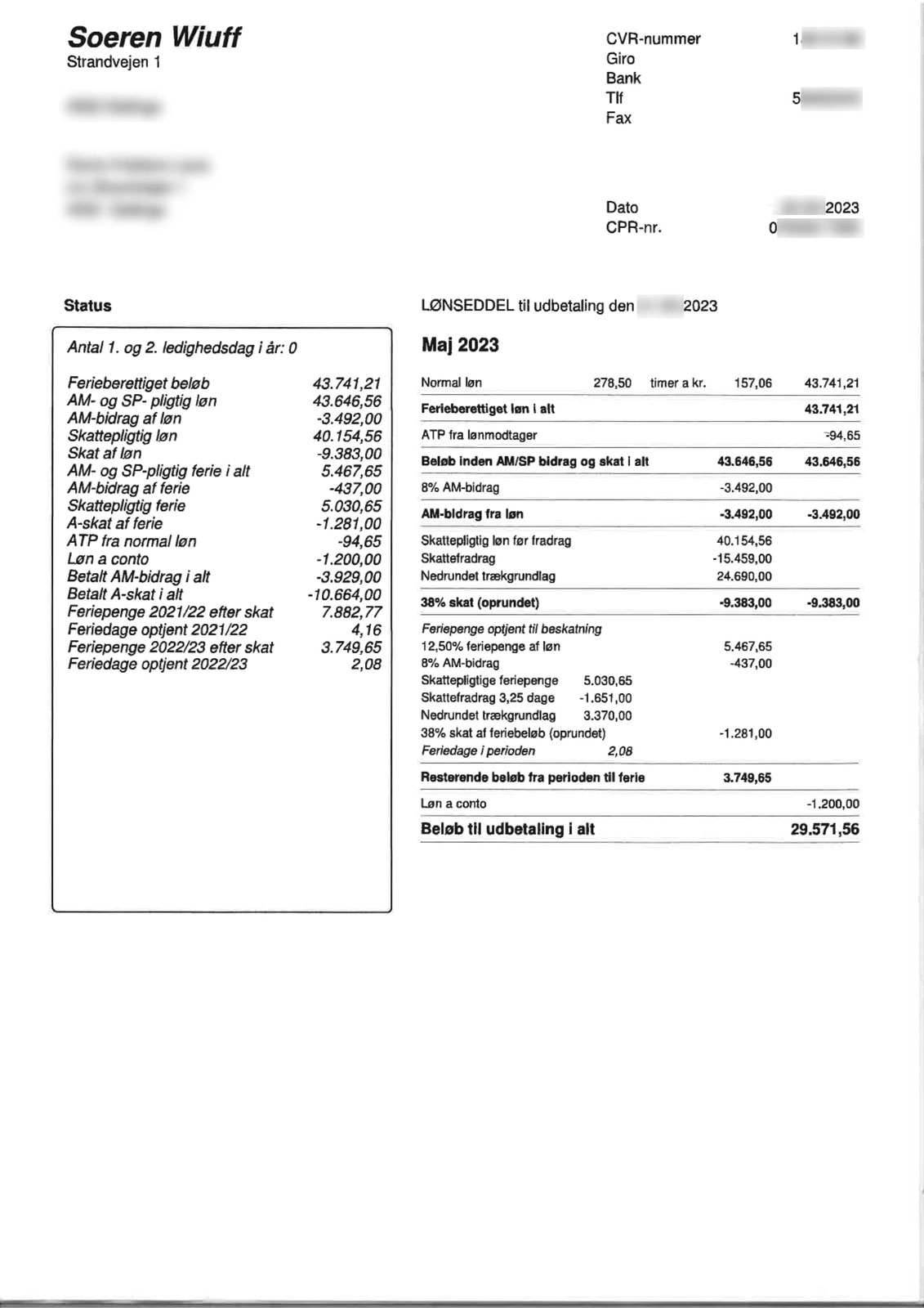 Danish tax services - Holiday payslip