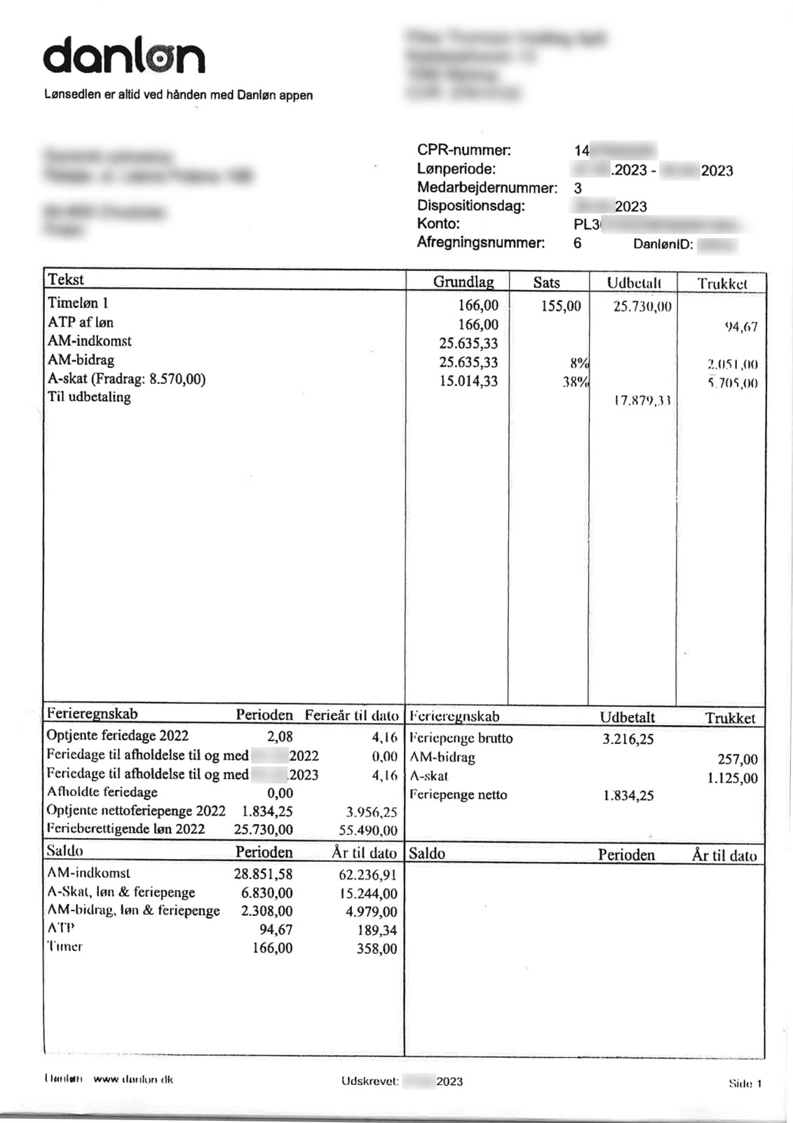 Danish tax services - Holiday payslip