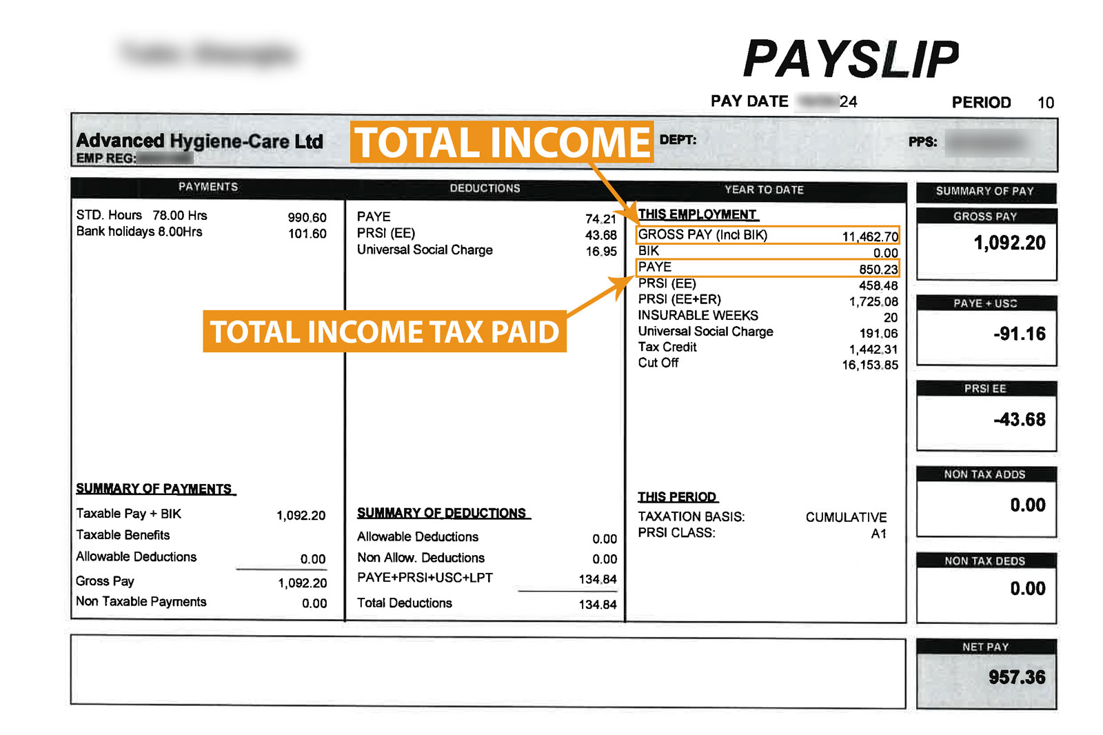 Refund your overpaid taxes from Ireland - Payslip