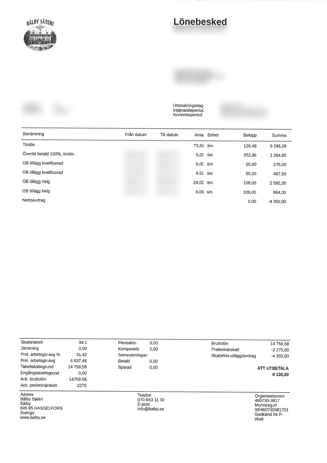 Refund your overpaid taxes from Sweden - Payslip
